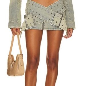 Fashion Nova Denim Mini Skirt with Studded Detail